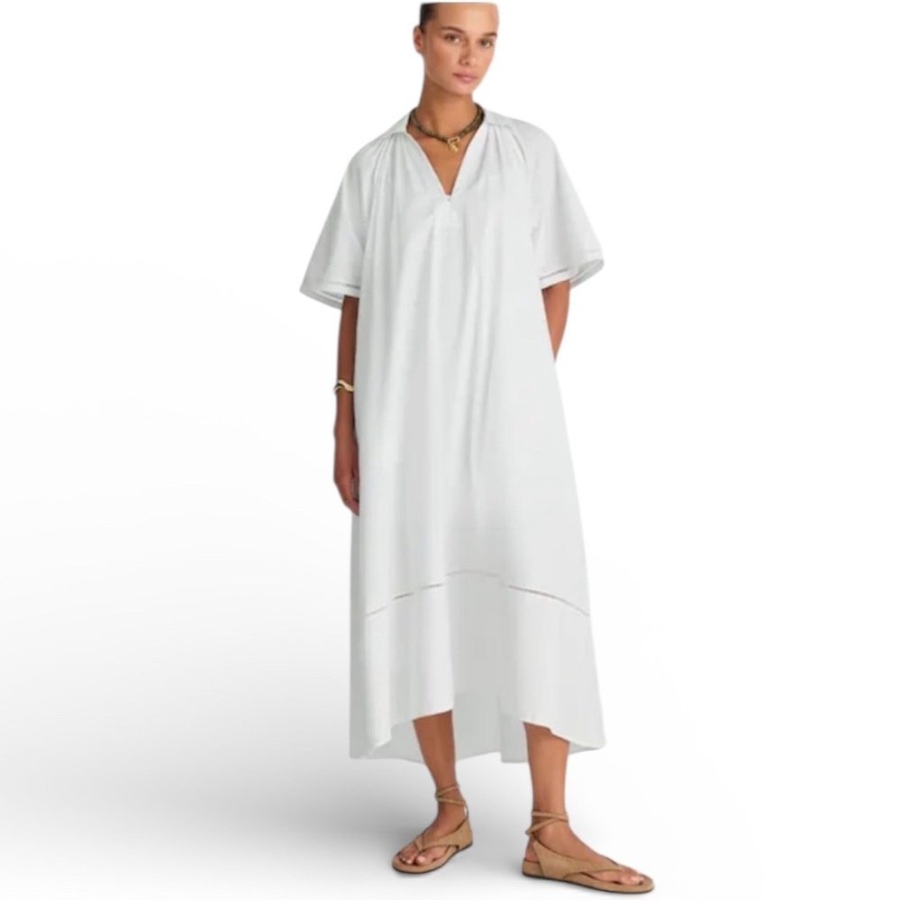 NEW MADEWELL Poplin Splitneck Midi Shirtdress in Crisp White Cotton Size Small